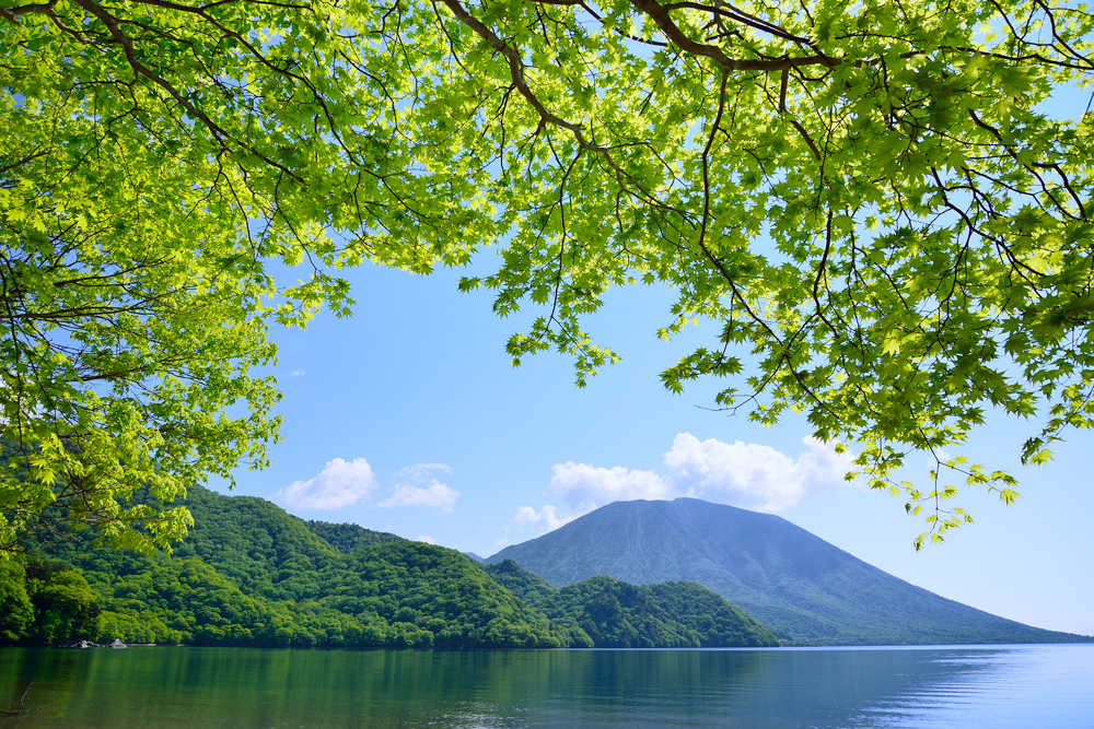 Fresh green Lake Chuzenji and Mt. Nantai in Oku-Nikko